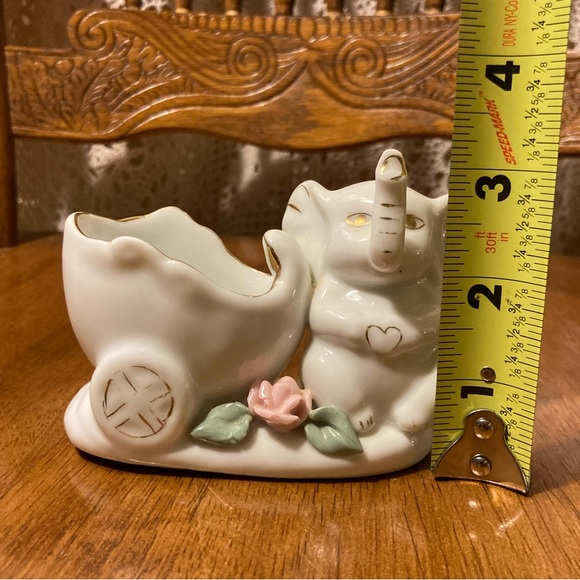 Elephant and Cart Trinket Dish Figure - Floral Detail, Gold Accents - Picture 14 of 14